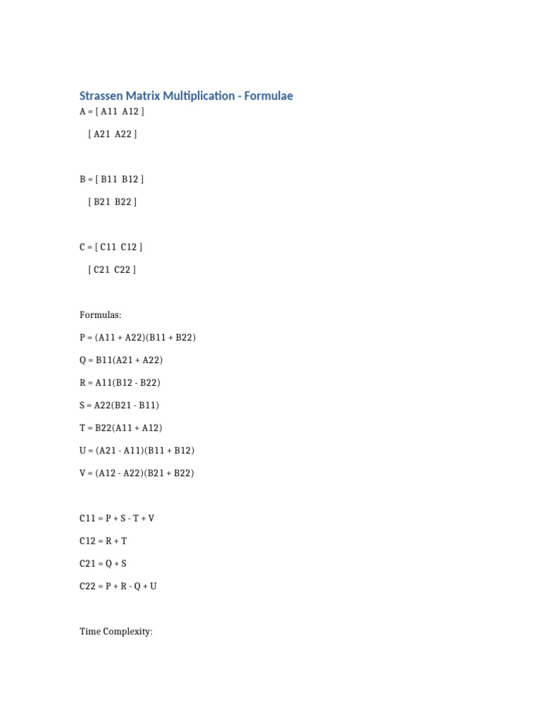 Strassen's Matrix Multiplication Formulas | PDF