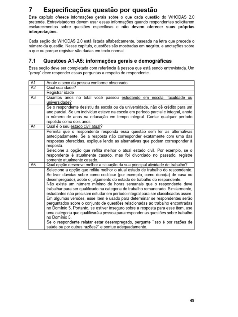 WHODAS | PDF | Família | Pensamento