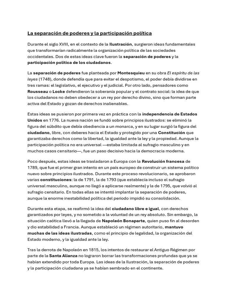 La Separación de Poderes y La Participación Política | PDF | Separación ...