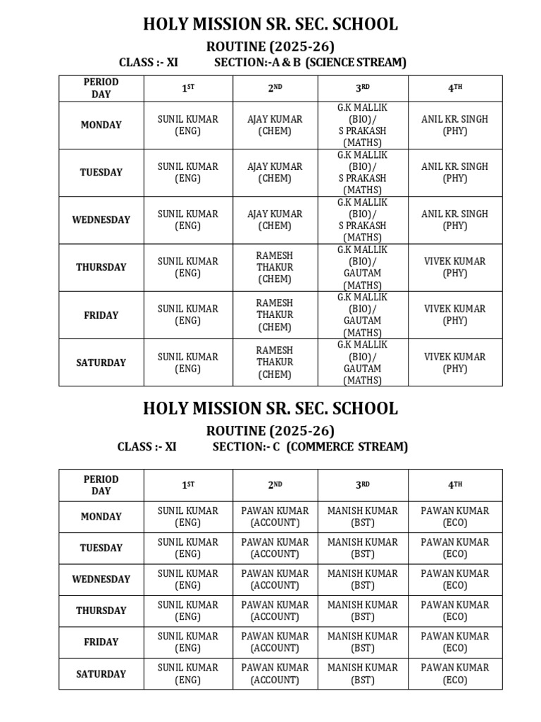 Class 11 Routine 2025-26 | PDF