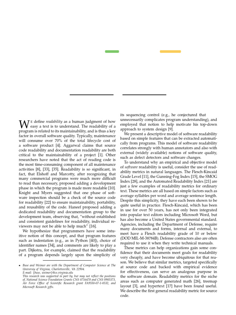 Code Readability Metrics for Software Quality | PDF | Software Quality ...