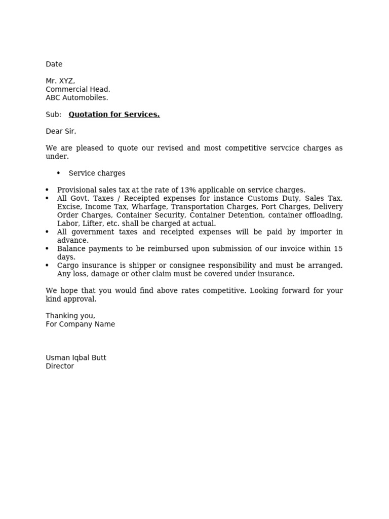 Customs Clearance Quotation Details | PDF