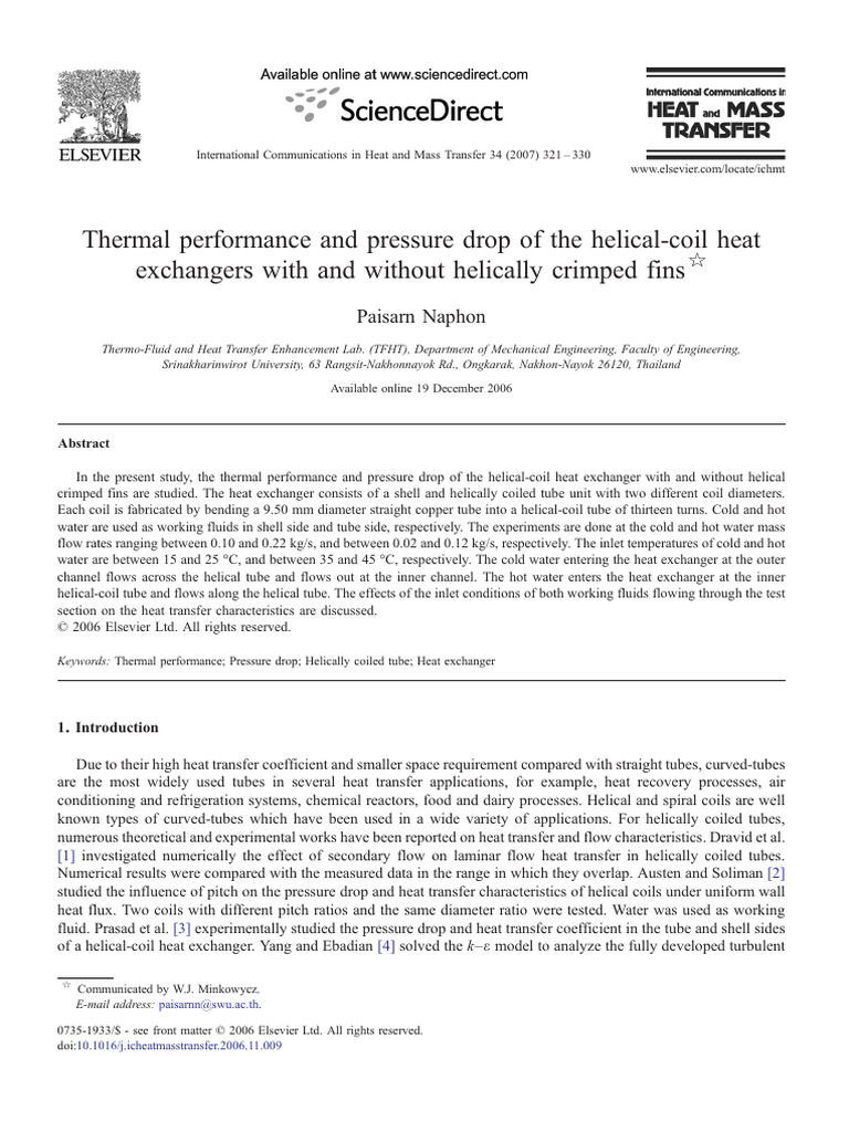 Thermal Performance and Pressure Drop of The Helical-Coil Heat ...