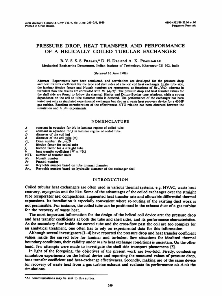 Helical Coil Heat Exchanger Performance | PDF | Reynolds Number | Heat ...