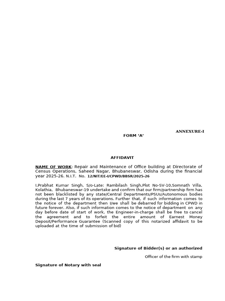Affidavit CPWD | PDF