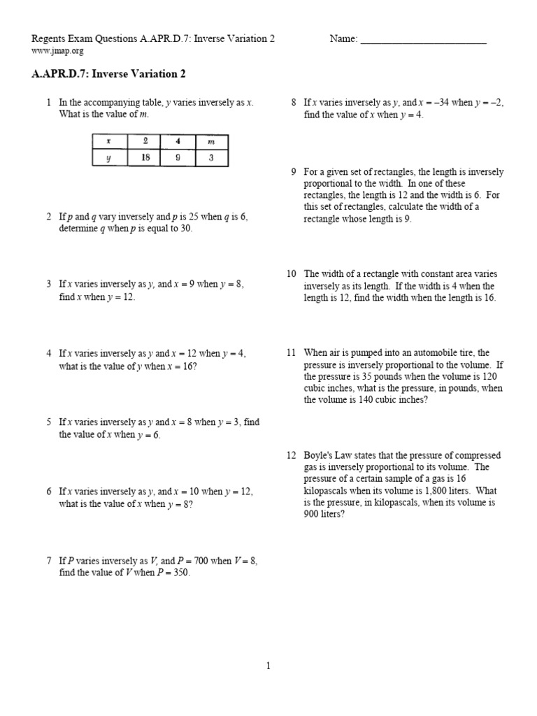 Inverse Variation in Rectangles | PDF | Gases | Pressure