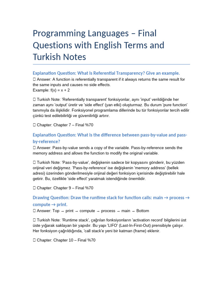 Programming Languages Final EngQA TRnotes TechTerms | PDF