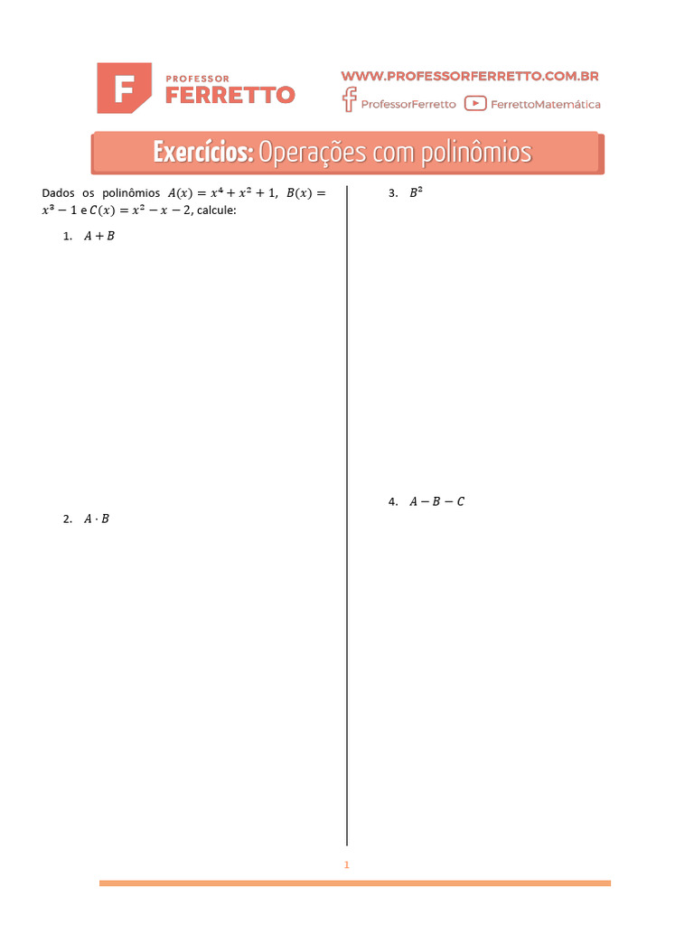 Exercícios de Operações com Polinômios | PDF