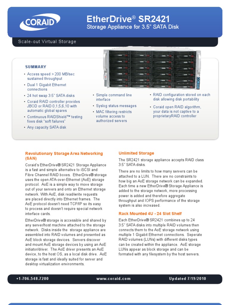 Coraid SR2421datasheet | PDF | Data Transmission | Computer Architecture