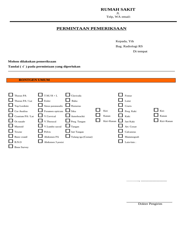 Permintaan Pemeriksaan Rontgen RS | PDF