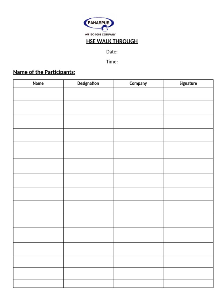 HSE Walkthrough Report Template | PDF