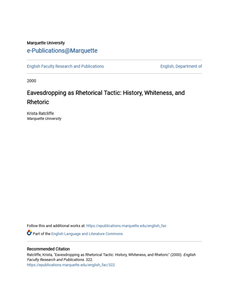 Eavesdropping As Rhetorical Tactic - History Whiteness and Rheto | PDF ...