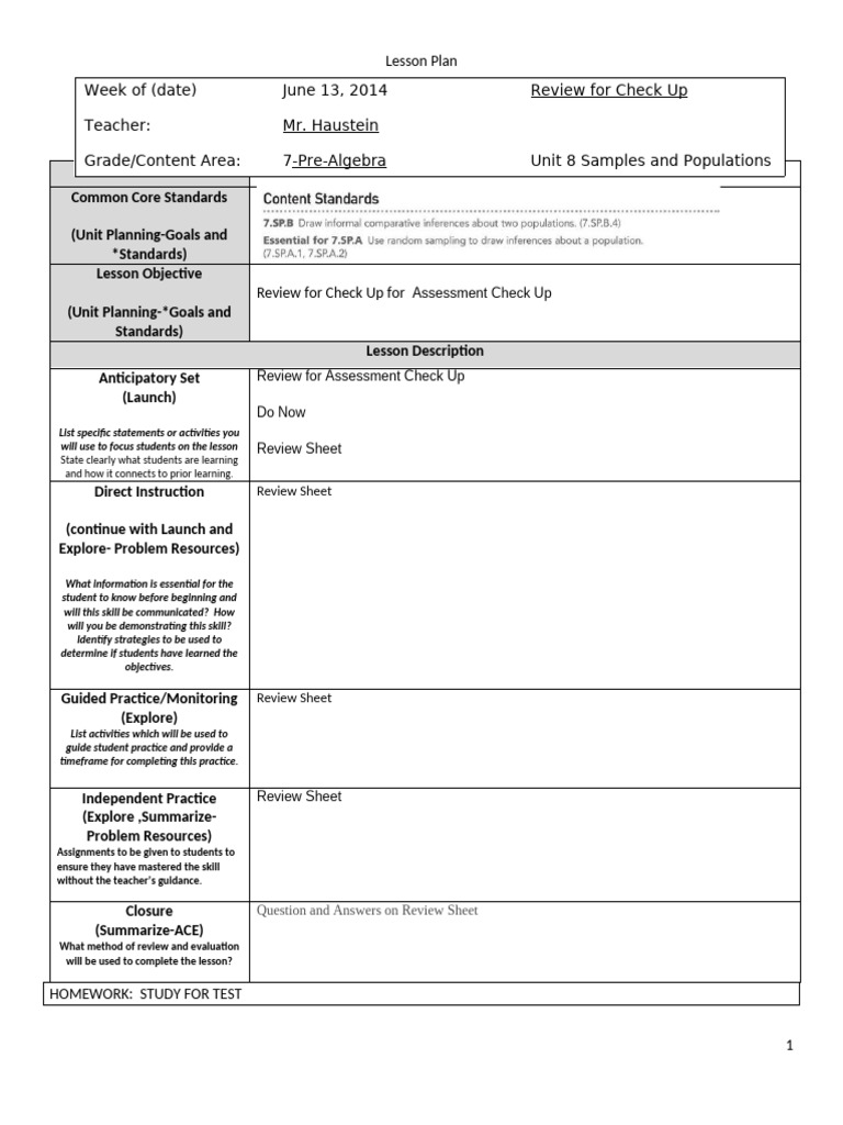 Unit 8 Lesson 1.4RT June 13 | PDF | Educational Assessment ...