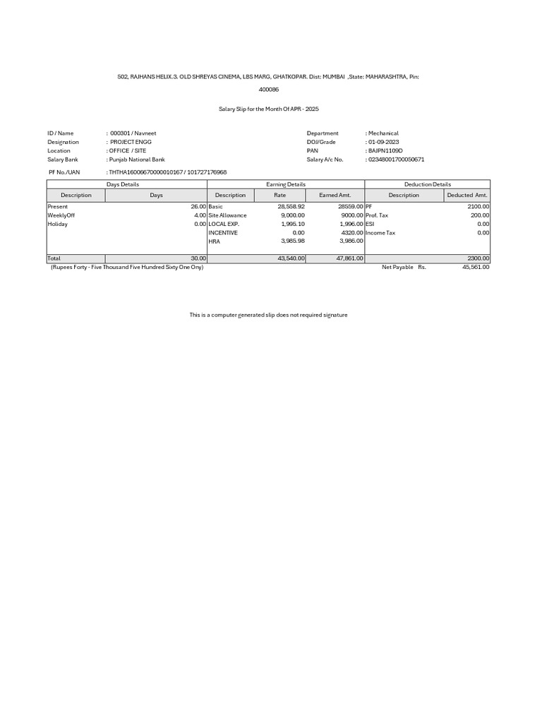 Salary Slip Bcs April 2025 | PDF | Taxes | Government Finances