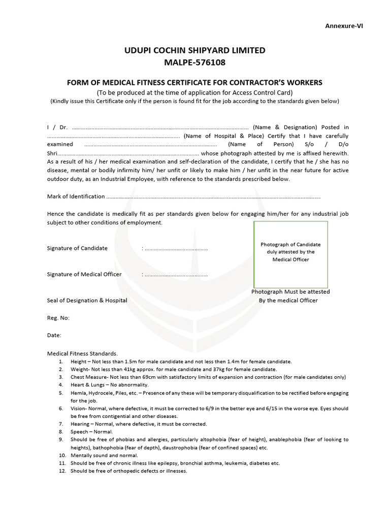 Medical Fitness Certificate Format | PDF | Medical Specialties ...