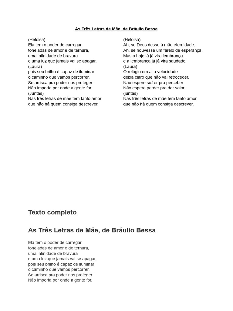 As Três Letras de Mãe, de Bráulio Bessa | PDF | Amor