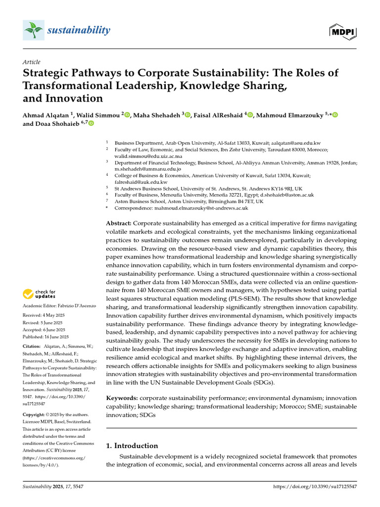 Corporate Sustainability in Moroccan SMEs | PDF | Sustainability ...
