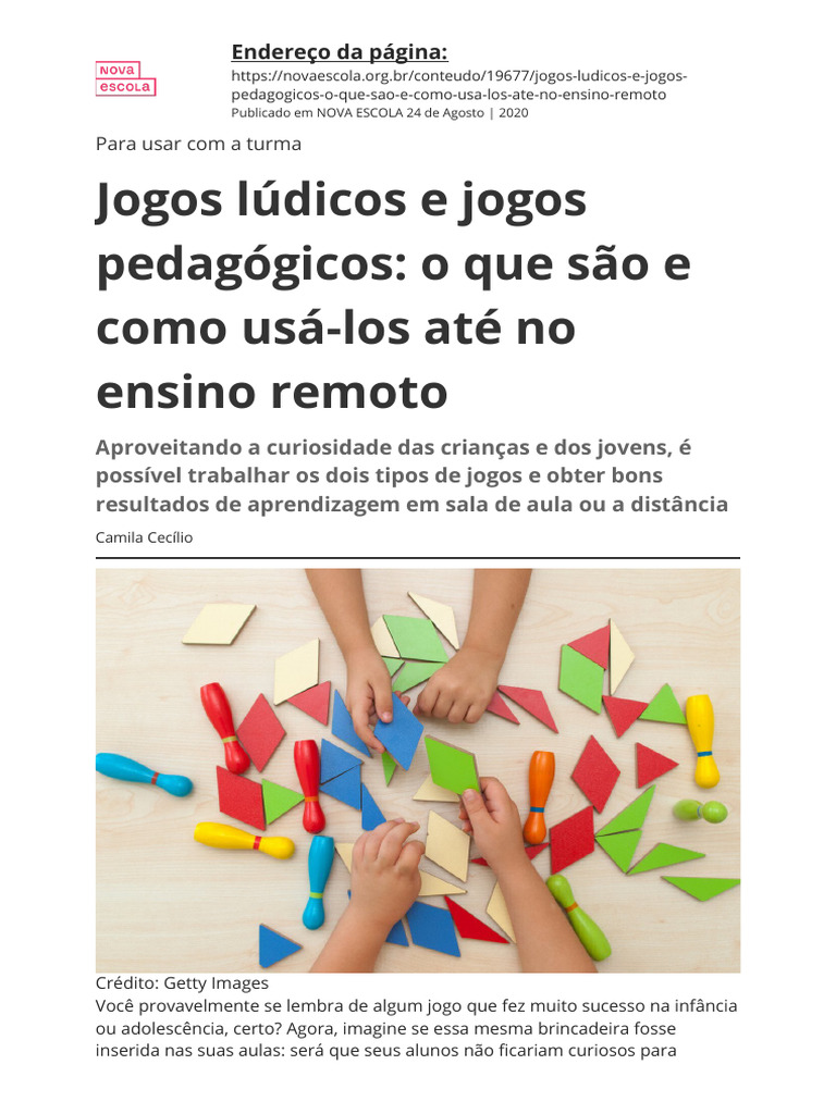 Jogos Lúdicos na Educação Infantil | PDF | Pedagogia | Aprendizado