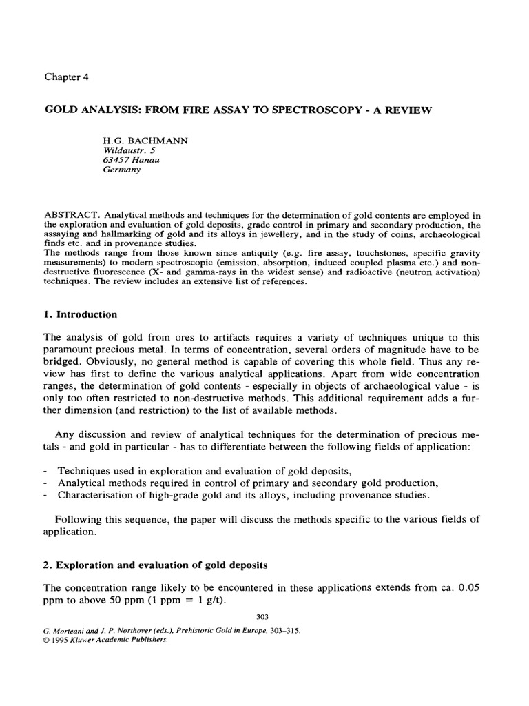 Gold Analysis Techniques Review | PDF | Metallurgical Assay | Gold