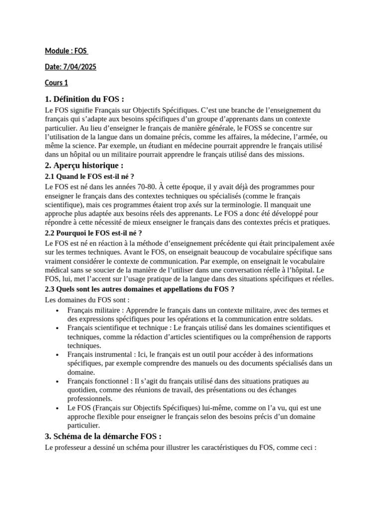 Définition et enjeux du FOS | PDF | Langue française | Apprentissage