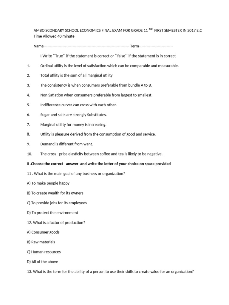 Grade 11 Economics Final Exam 2017 | PDF | Demand | Elasticity (Economics)