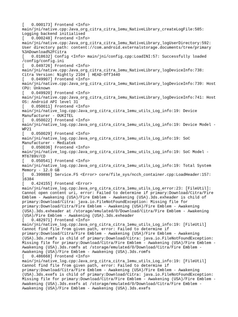 Citra Emulator Log Analysis | PDF | Operating System Families | Computing