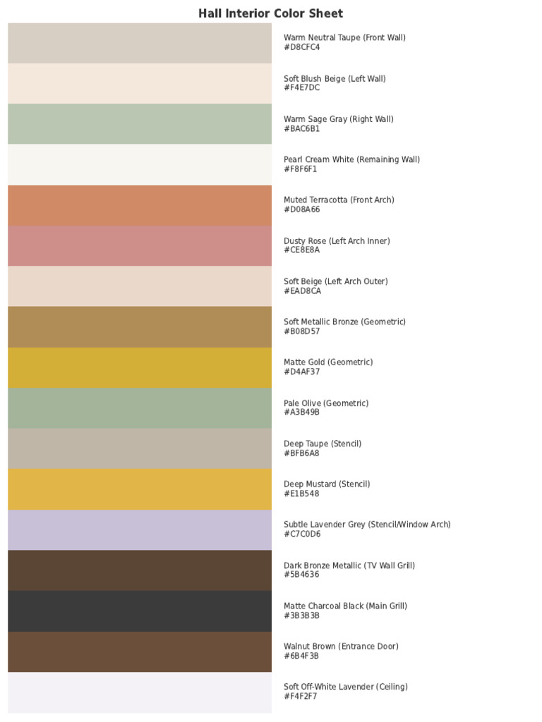 Hall Interior Color Sheet PDF