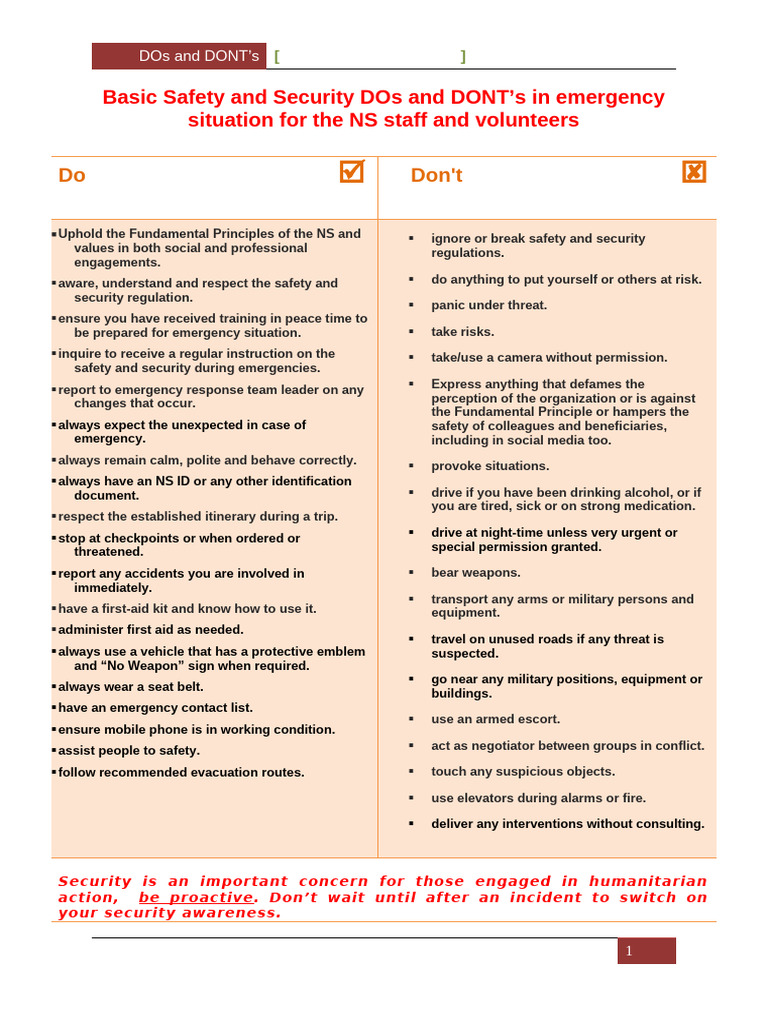 Emergency Safety DOs and DONTs Guide | PDF | Emergency | First Aid