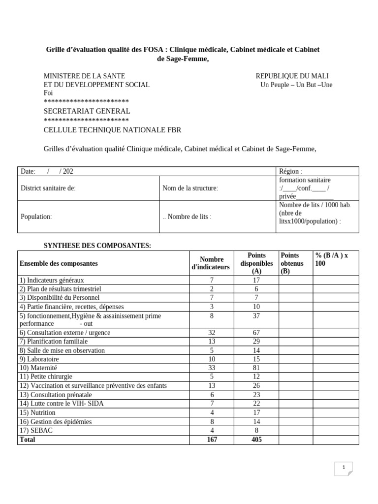 Évaluation qualité des FOSA au Mali | PDF | Latrines | Toilettes