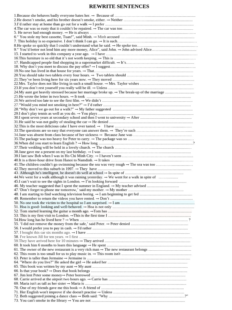 Sentence Rewrite Exercises | PDF