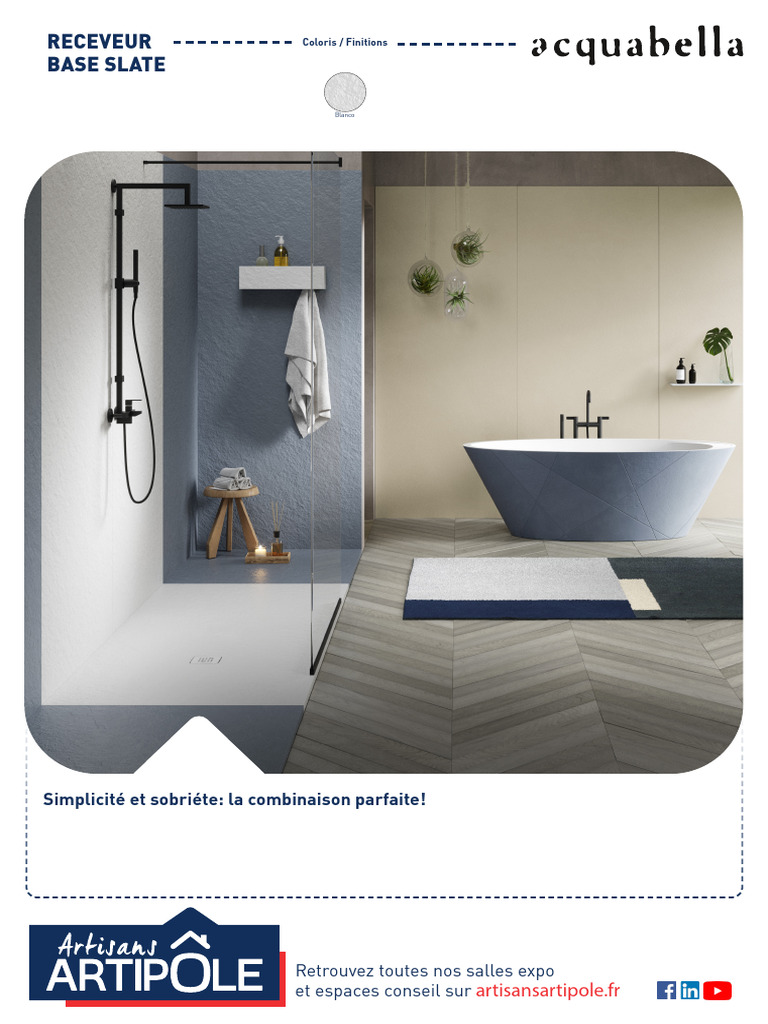 Receveur de douche Base Slate blanco 80 x 80 cm ACQUABELLA C