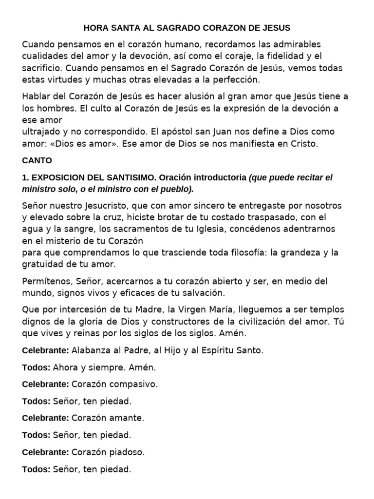 Hora Santa al Sagrado Corazón de Jesús | PDF | Amor | Cristo (título)