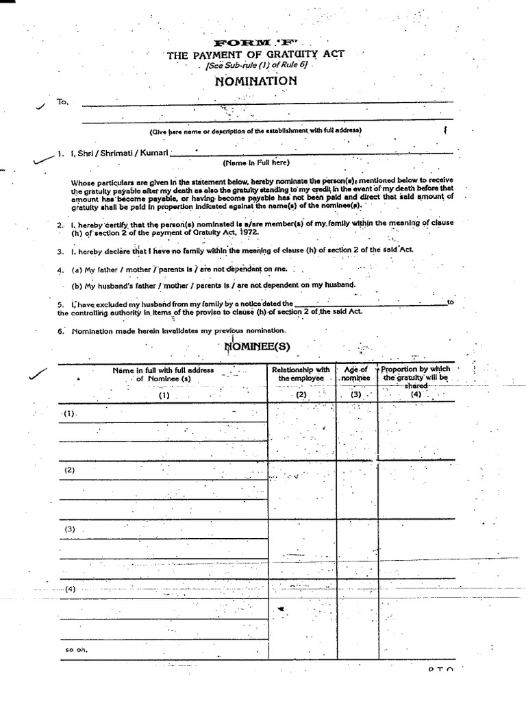 2) Form No.F Gratutiy Form | PDF