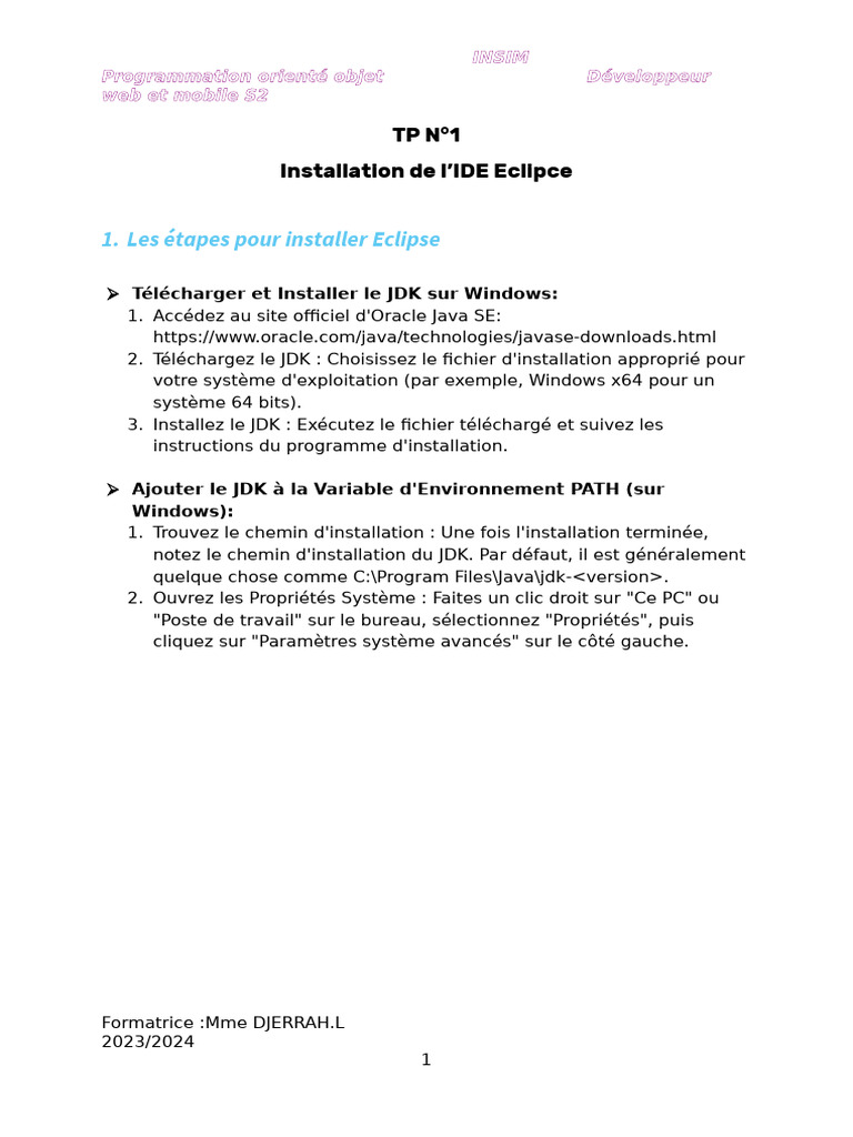 Installation de l'IDE Eclipse en Java | PDF | Java (Langage de ...
