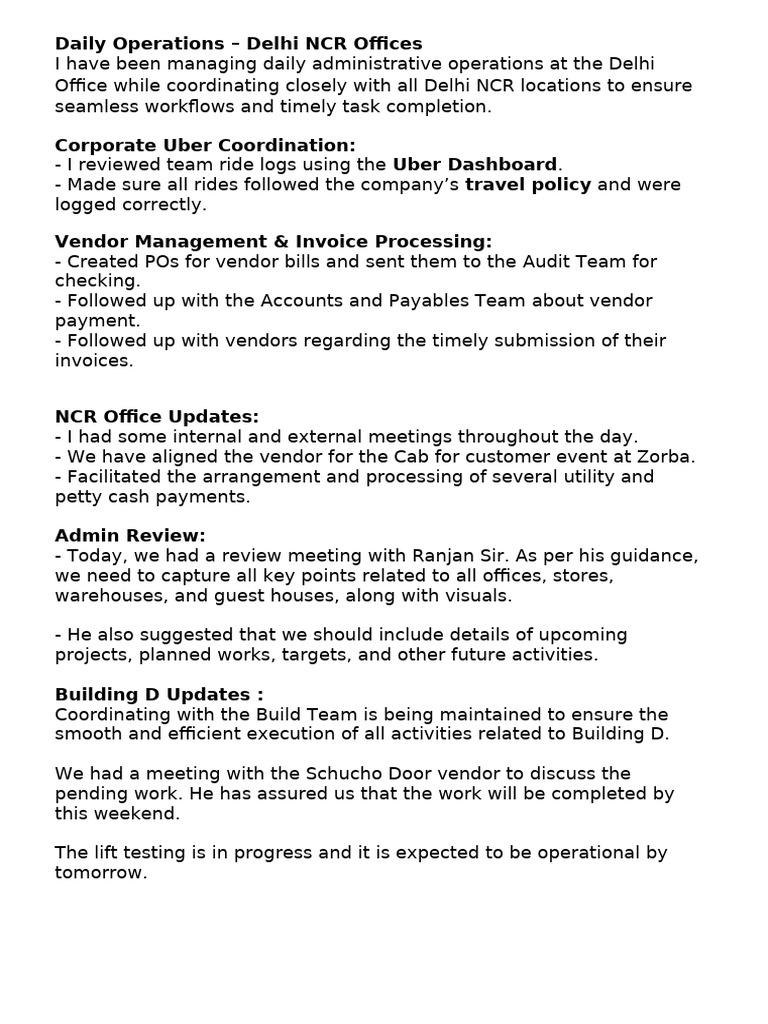 Daily Operations Management in Delhi NCR | PDF