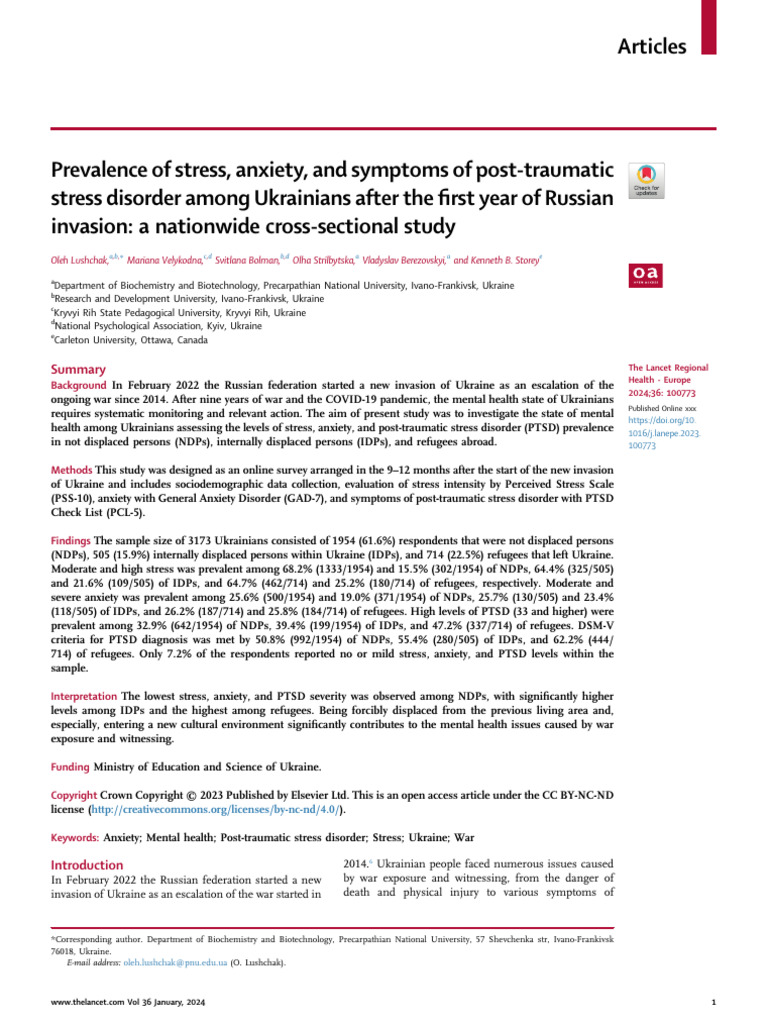 Mental Health Impact of Ukraine War | PDF | Mental Health | Refugee