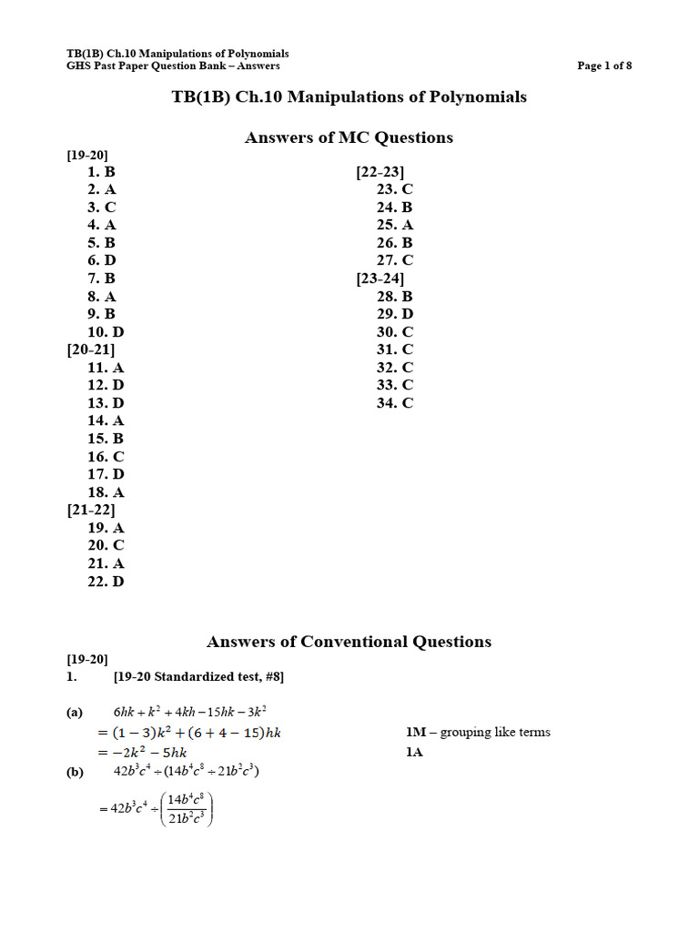 Polynomial Manipulation Answers Guide | PDF | Chess Theory | Chess