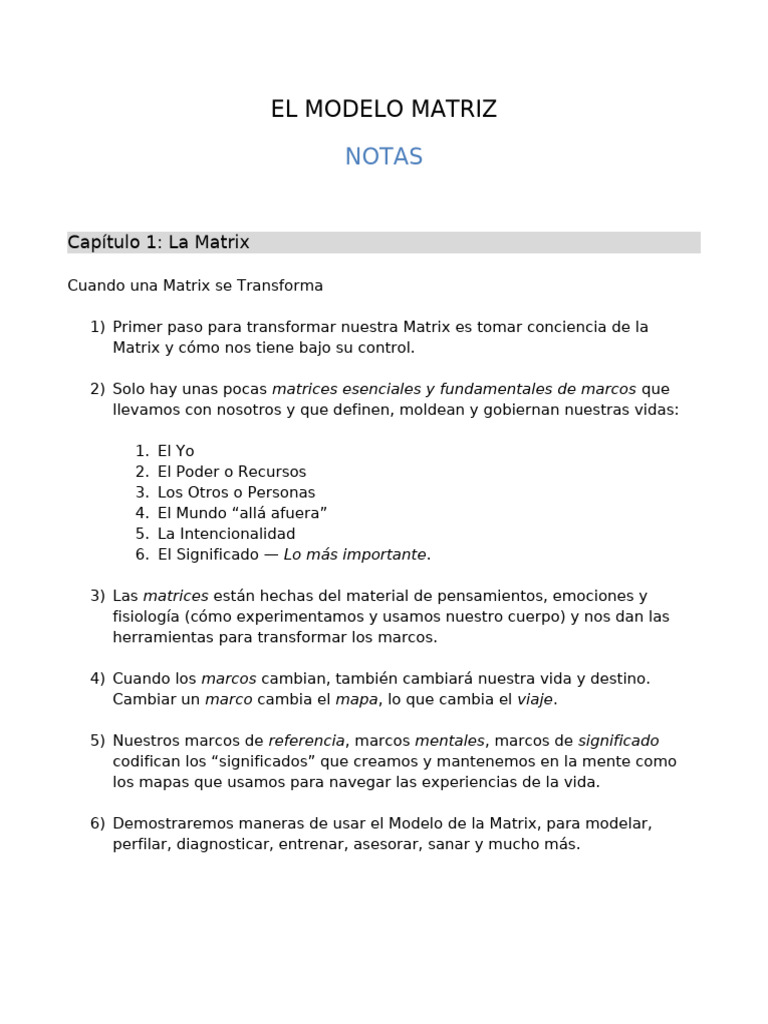 ZMichael Hall El Modelo Matrix Resumen | PDF | Mente | Las emociones