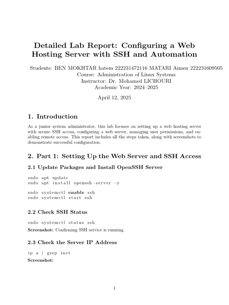 Web Hosting Server Setup with SSH | PDF | Secure Shell | Sudo