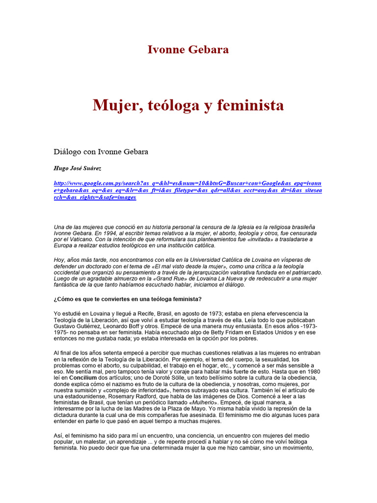 3 Gebara, Ivonne, Teóloga Feminista | PDF | Mujer | Feminismo