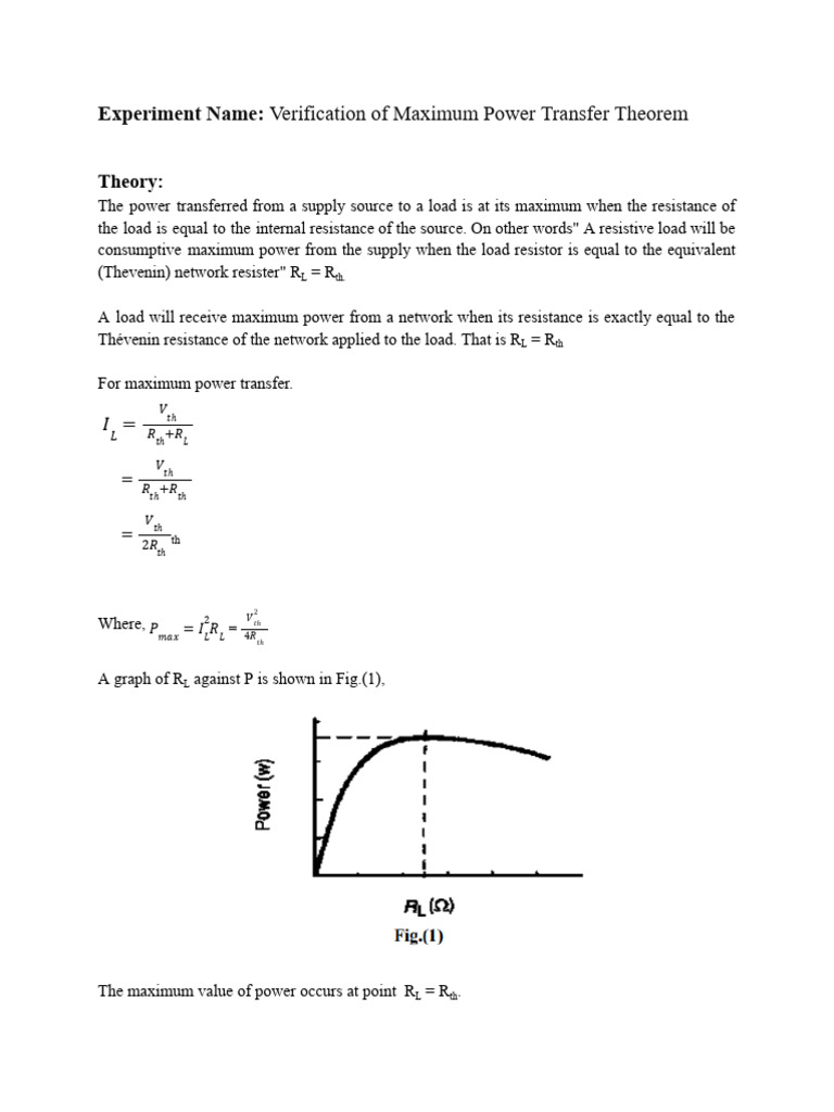 Maximum Power Transfer Theorem Lab Experiment Pdf