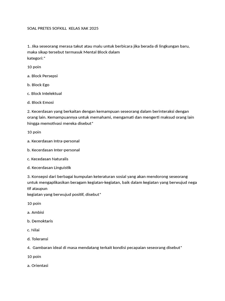Soal Pretes Sofkill Kelas XAK 2025 | PDF