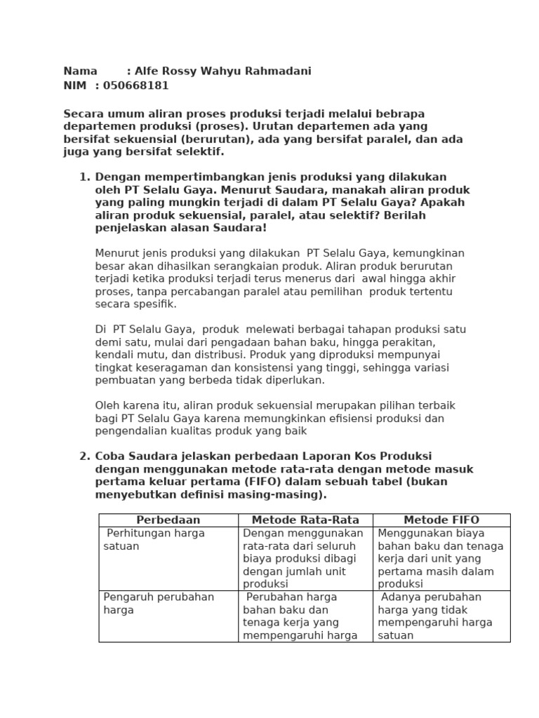 Aliran Produksi dan Metode FIFO di PT Selalu Gaya | PDF