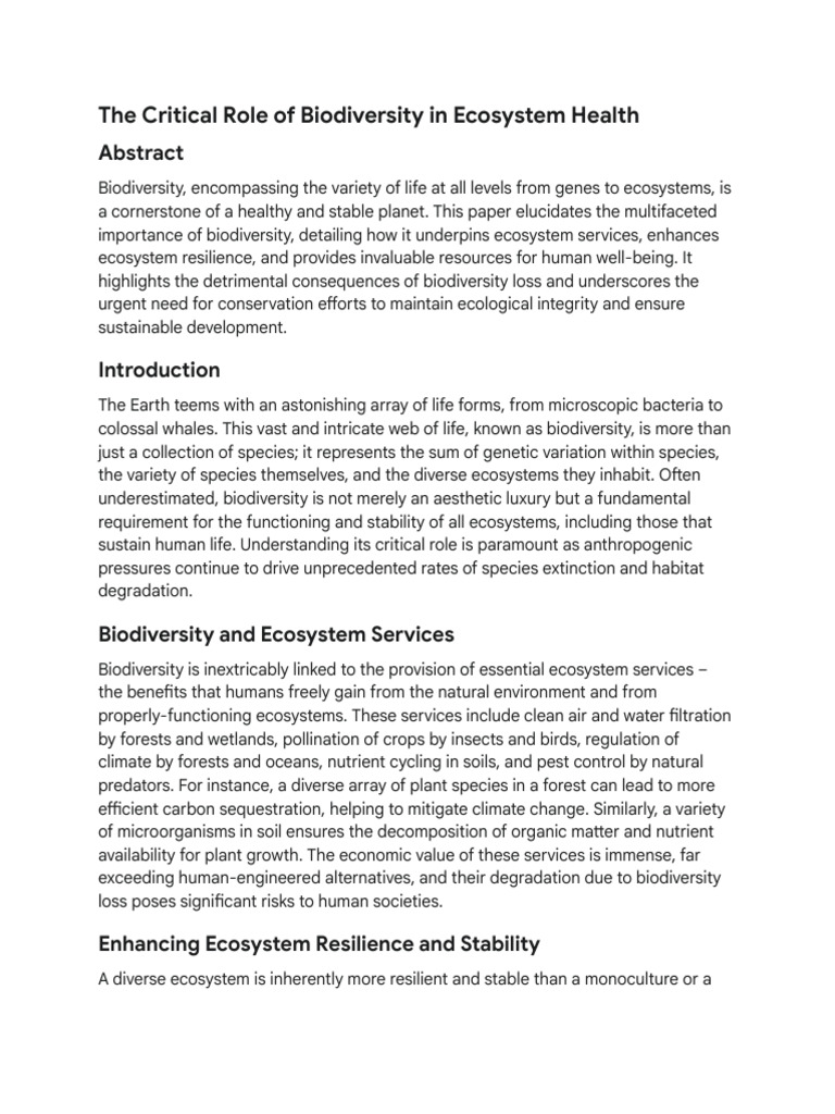 Biodiversity's Impact on Ecosystem Health | PDF | Biodiversity | Ecosystem