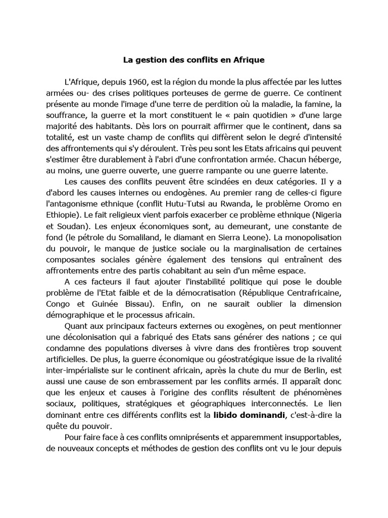 Gestion des conflits en Afrique | PDF | Afrique | Résolution de conflit