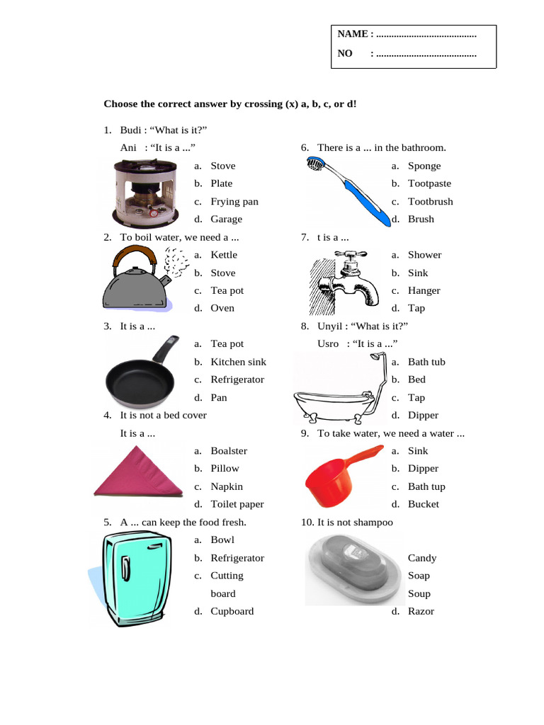 Household Item Quiz Questions | PDF | Bathroom | Food And Drink Preparation
