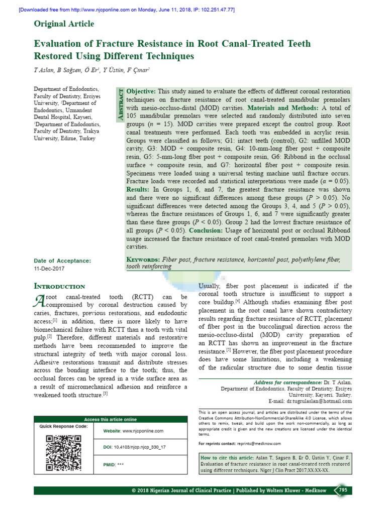 Evaluation of Fracture Resistance in Root Canal-Treated Teeth Restored ...