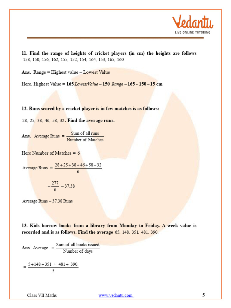 Class VII Maths Average & Range Problems | PDF