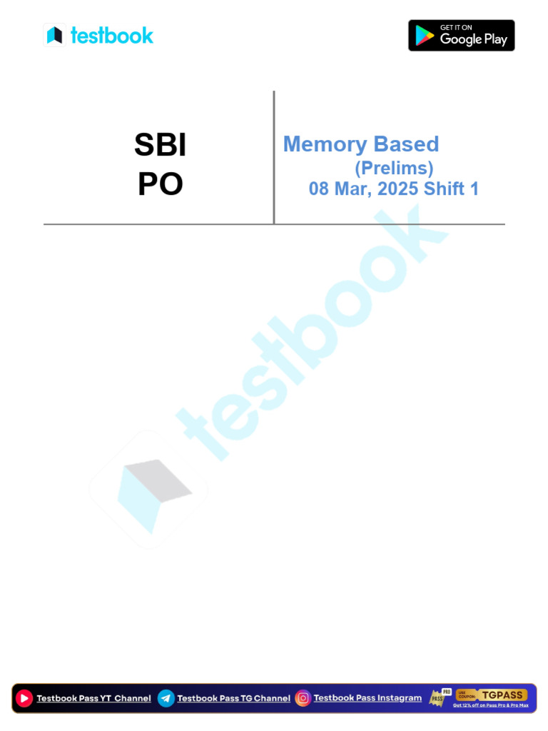 SBI PO Prelims Memory Based Paper (Held On - 08 Mar, 2025 Shift 3 ...