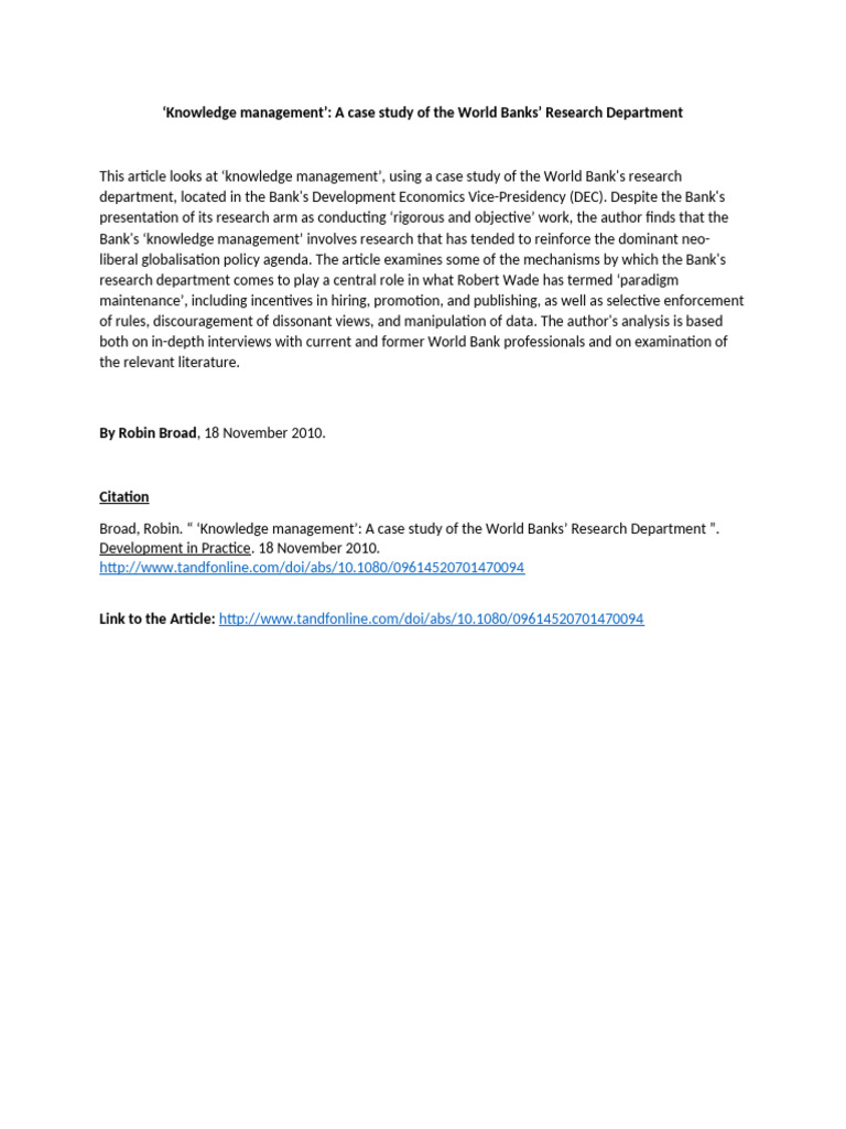 World Bank Knowledge Management Case Study | PDF